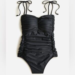 NWT J. CREW Ruched Tie Shoulder Black One Piece Swimsuit 8 summer vacation